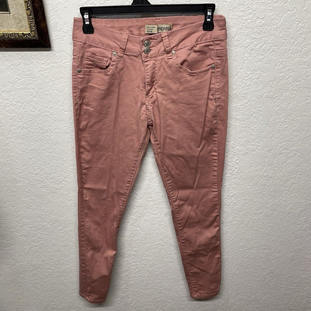 Sandpiper Womens Size 6 Pink Coral Rose Stretch Jeans Skinny Slim Double Button